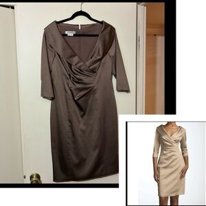 Kay Unger Stretch Satin Sheath Dress in Brown Size 12